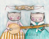 Cat banjo folk art print, "Banjo Kitty"