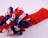 Hair Bow NY Giants Red, White, and Blue Korker  with Red Headband by Foxy Baby Designs
