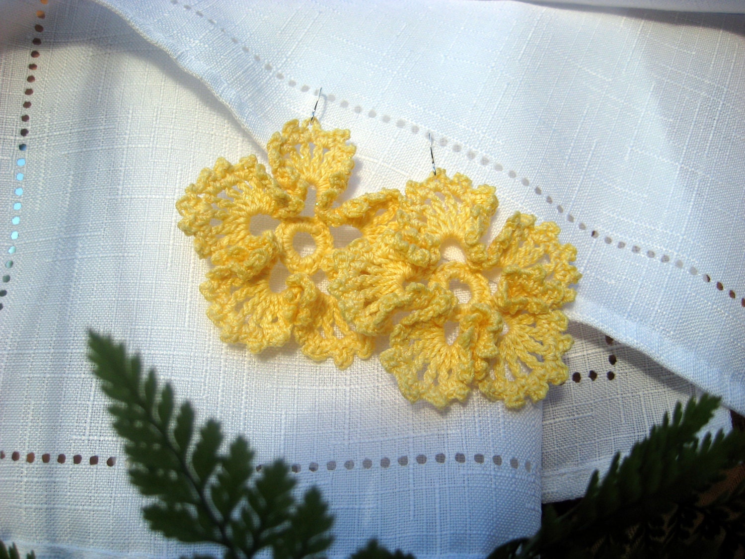 Handmade Crochet Yellow Ruffle Flower Earrings