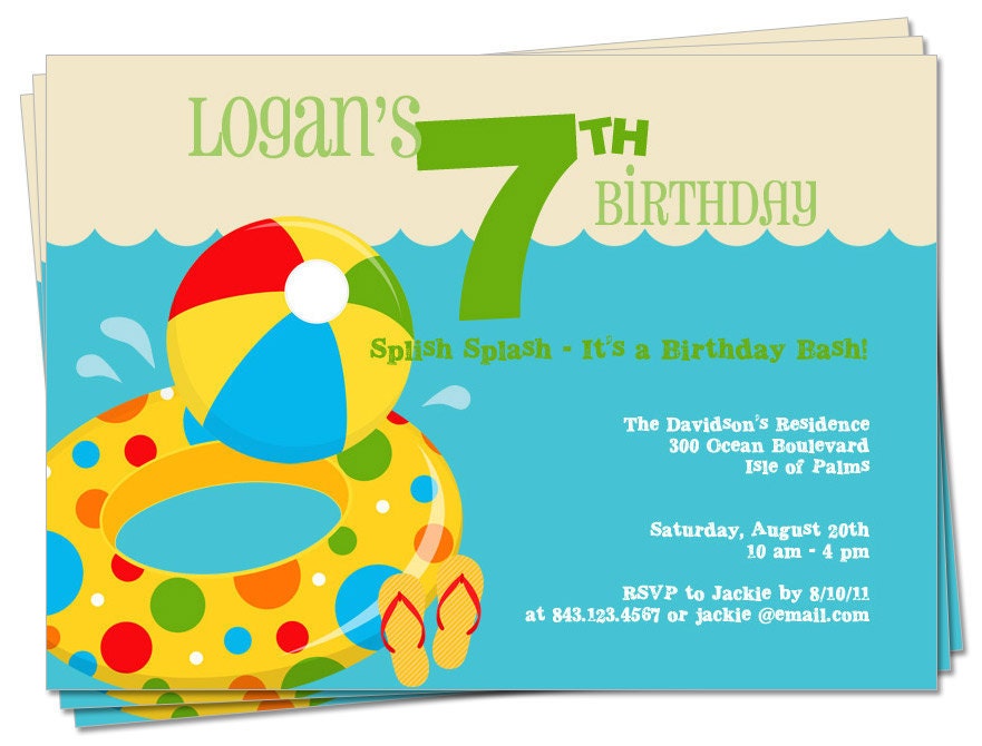 Birthday Invitation - Printable (Pool Party Primary Colors)