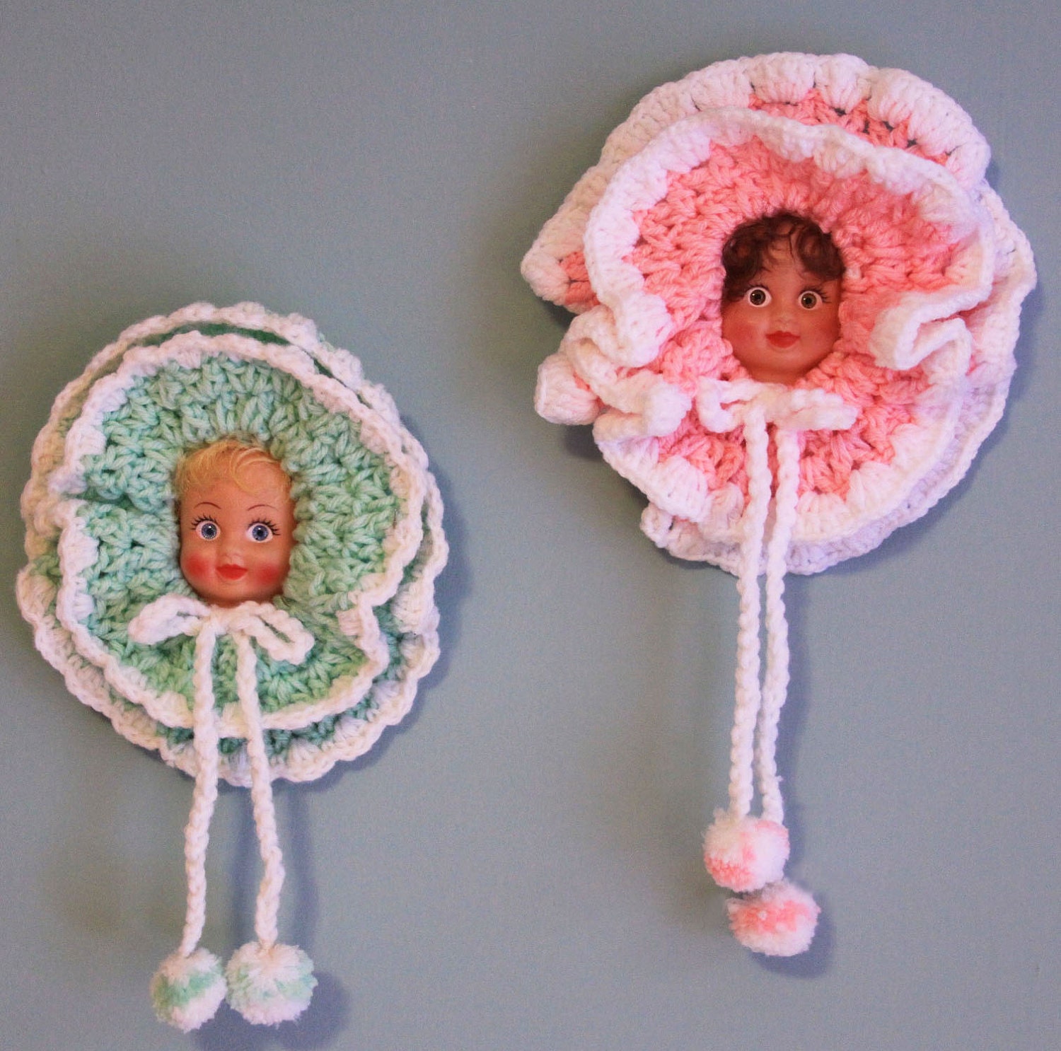 Crocheted Kitsch Wall Hangings - 2 Lovely Girls