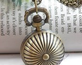Retro copper can open Irma Ball like shell pocket watch necklace pendant jewelry vintage style