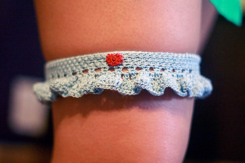 Blue ruffled Garter with tiny Red Heart