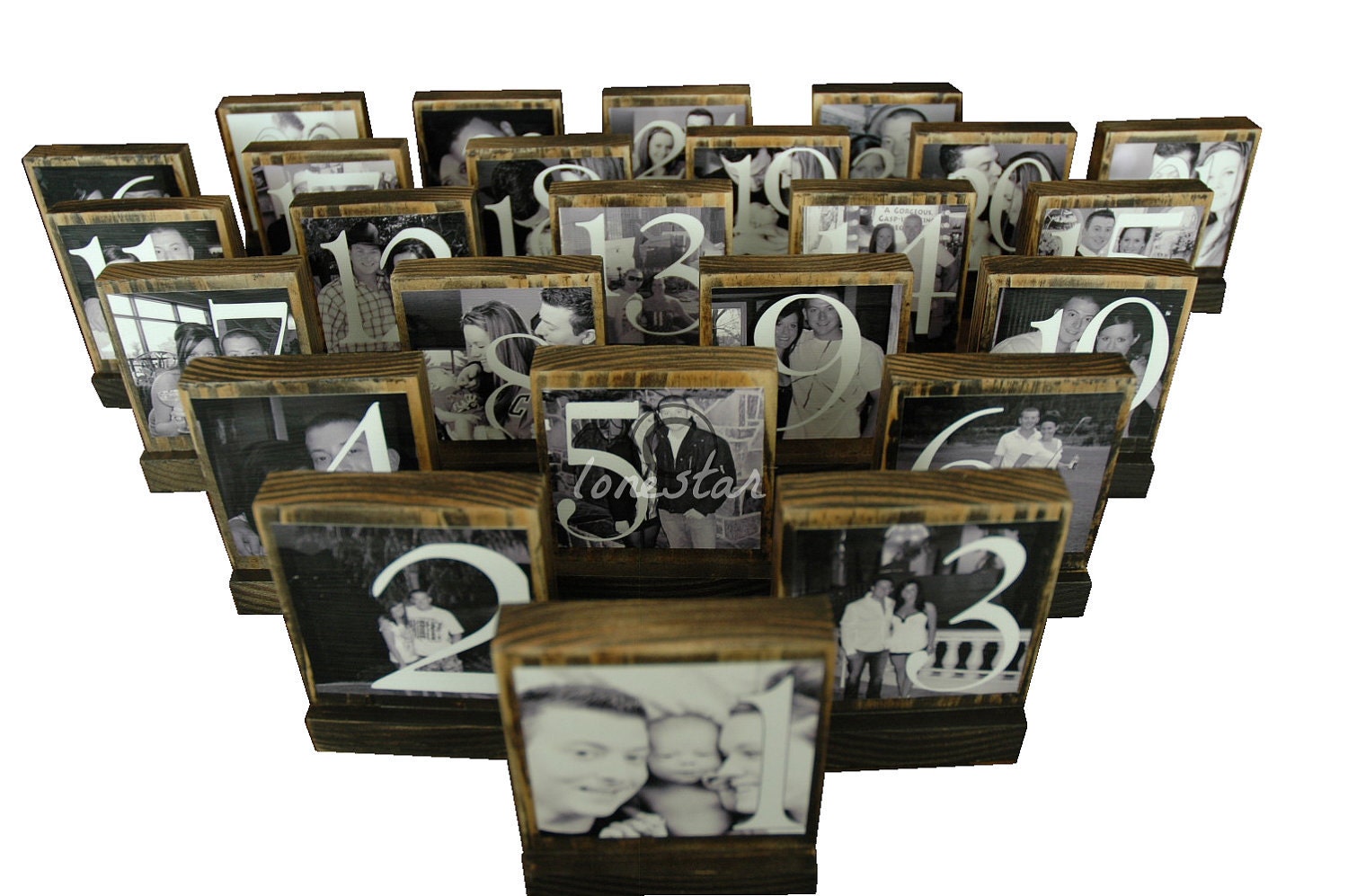 Set of 25 Personalized Theme Wedding Photo Blocks - Custom Table Numbers-Centerpieces-Place Cards  Photo Blocks