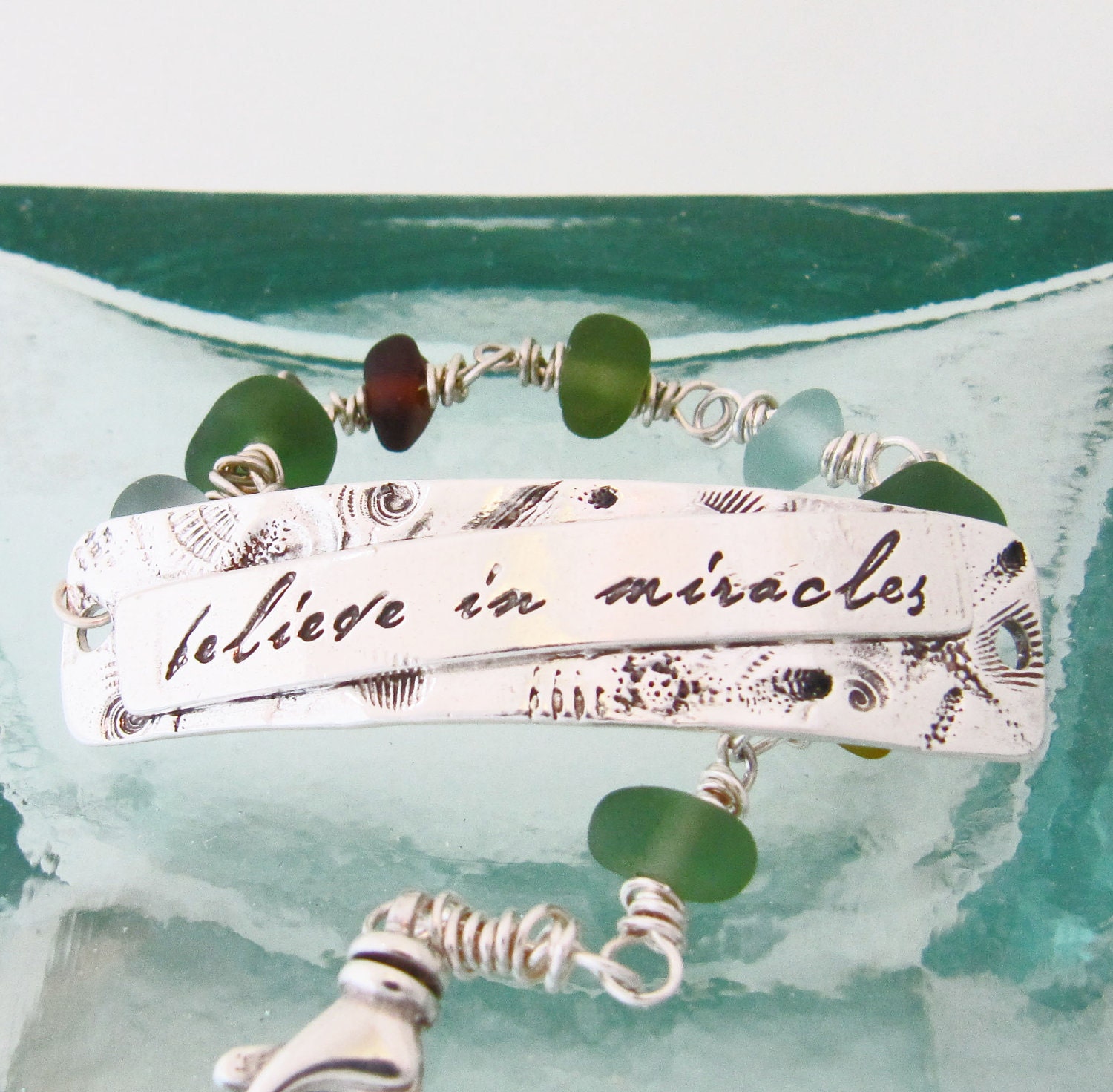 Believe In Miracles Bracelet in Silver with Sea Shells and Sea Glass