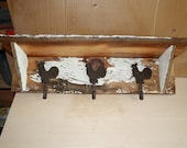Barn Wood Wall Shelf with Rooster Hooks