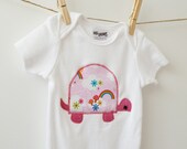 Appliqued Bodysuit - Pink Turtle with Hearts - 6m Baby GIrl