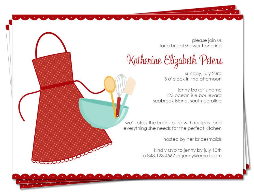 PRINTABLE SET - Bridal Shower Invitation and Matching Recipe Cards (Kiss the Cook)