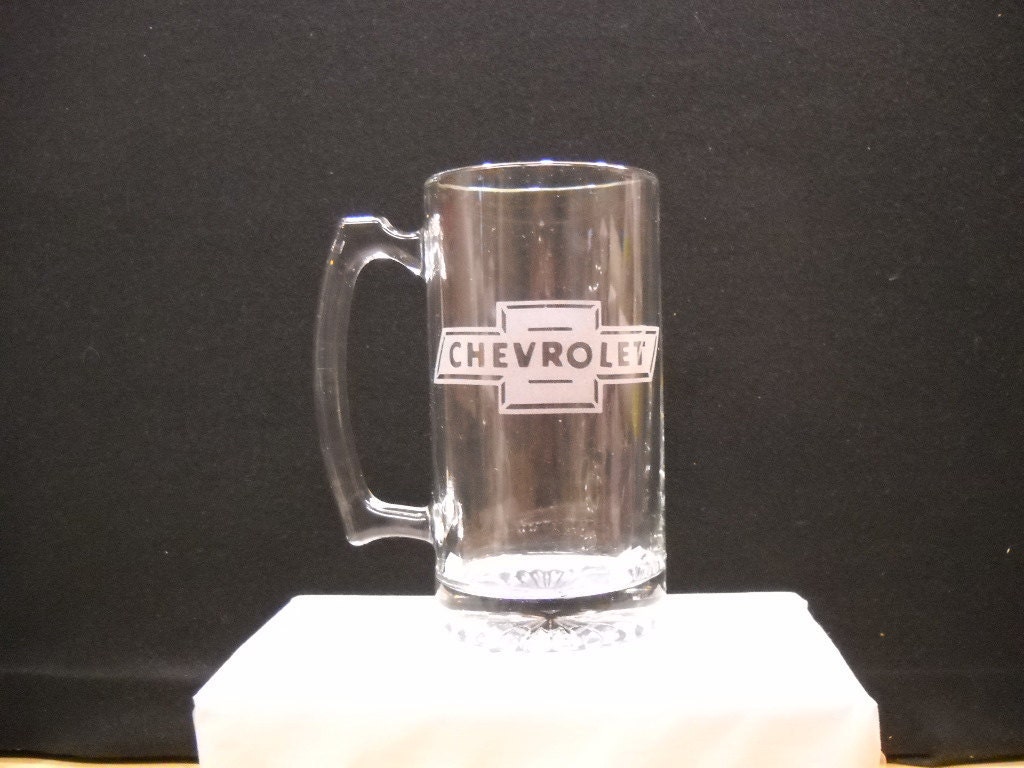 old chevy logo on a beer mug