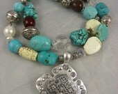Chunky  Western Turquoise Double Strand  Cross Necklace