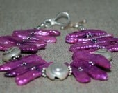 Shocking Violet Stick Pearl and Silver Shell Bracelet by MixedMediaDesigns1