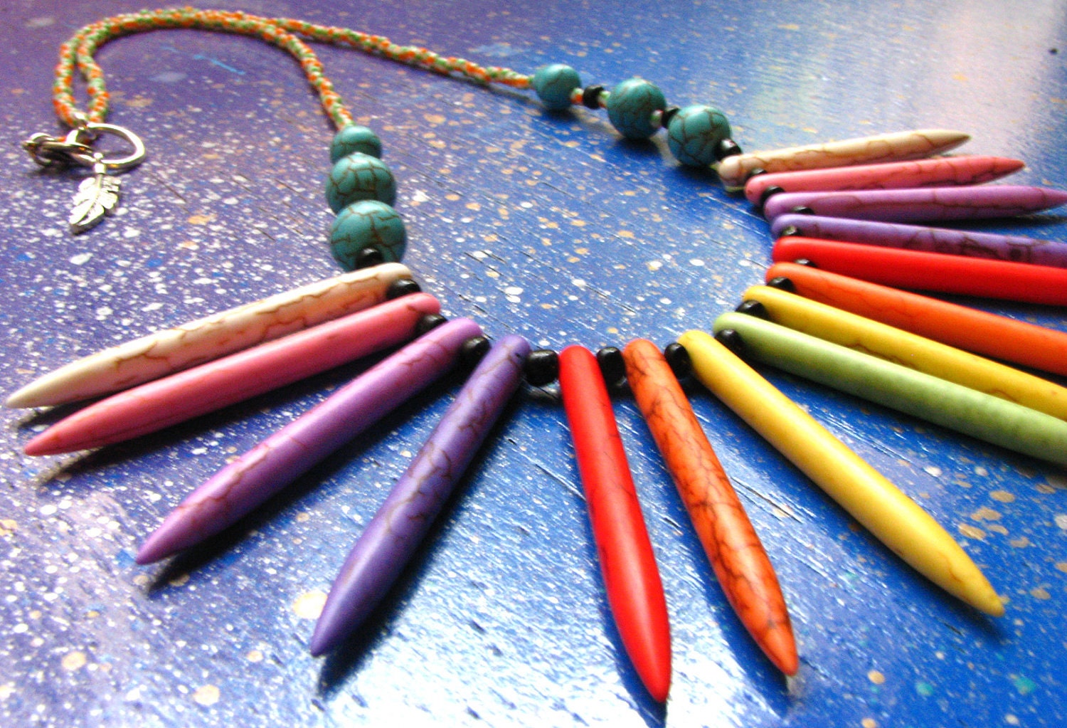 Tribal Rainbow Dyed Howlite Turquoise Point Necklace