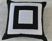 black and white throw pillow cover graphic design linen 16 inch - can be custom made in other sizes