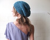 teal blue hat,  chunky beanie hat .