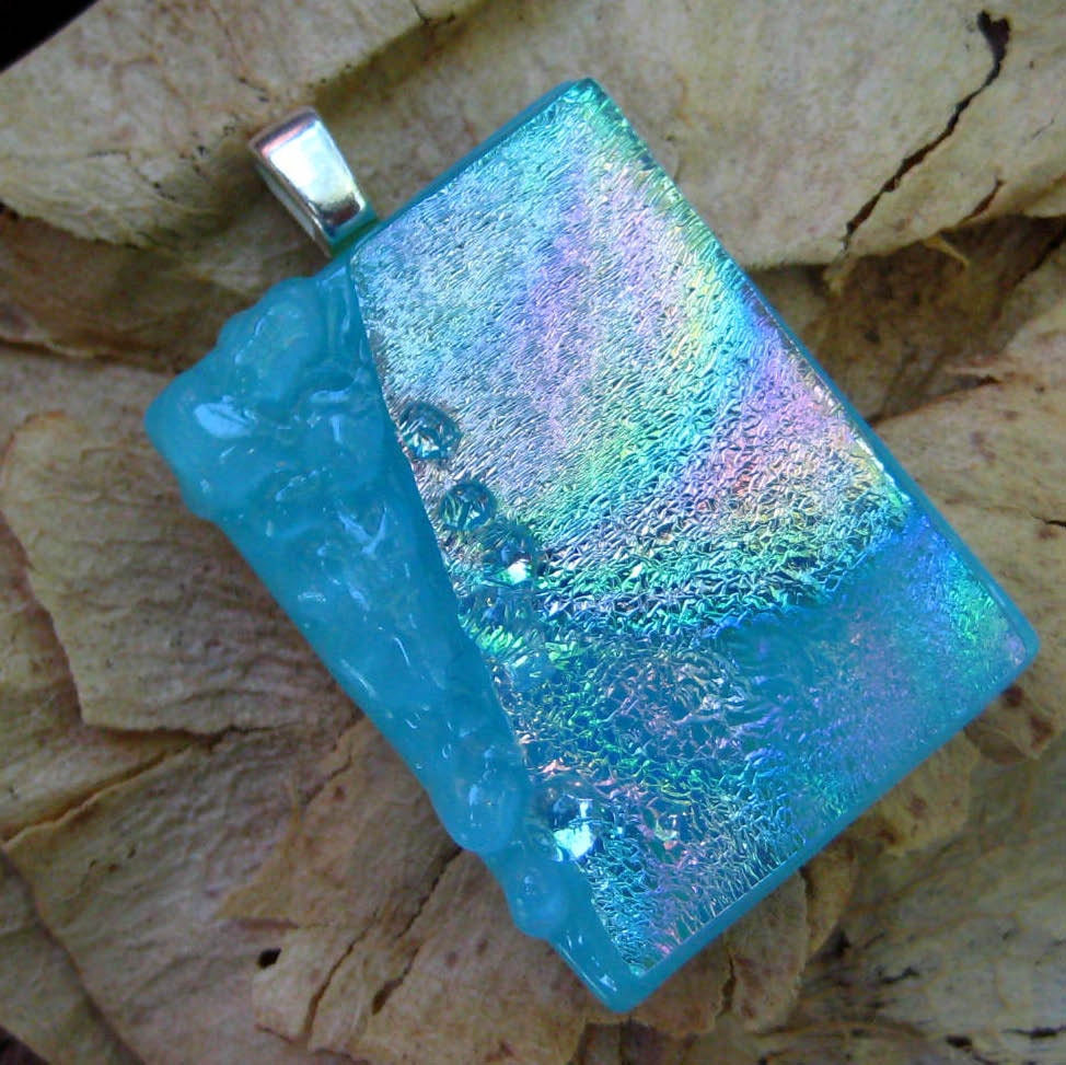 Blue  Petite Dichroic Fused Glass Pendant Dichroic Jewelry Fused Glass Pendant  - Summer Storm