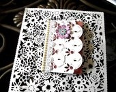 A White and  Pink Vintage Journal With Lace,Pearls,Dimentional  Flower and german Glitter