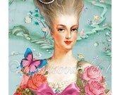 French chic Marie Antoinette of France. Pink Paris Butterfly. Digital Collage Sheet printable image. Let them Eat Cake. 027