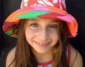 Red Ikat-Red Roses Reversible Sun Hat - Adult Sizes
