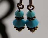 Swarovski Turquoise Earrings Vintage Style Faceted Glass Drop Earrings, Small Earrings with Opaque Turquoise Glass