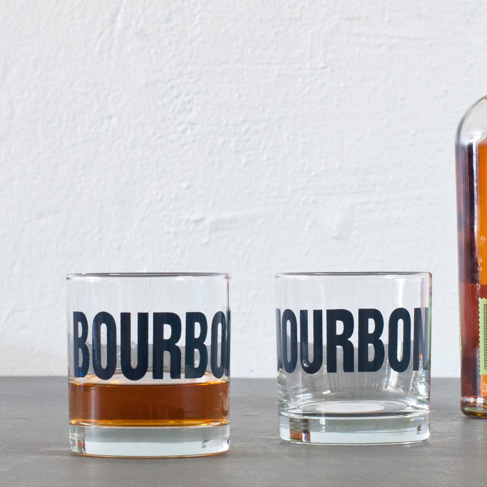 BOURBON - hand printed rocks glasses, set of 2