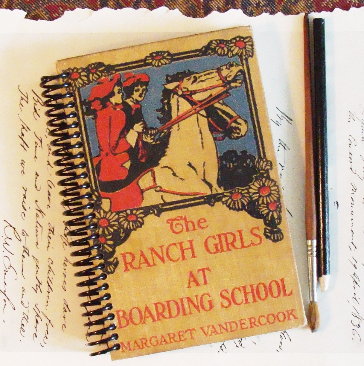 Horse Lovers Recycled Journal - The Ranch Girls at Boarding School - A Premium One of a Kind Handmade Vintage Journal or Sketchbook