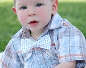 White w/ Small Blue Dots Boys Bow Tie