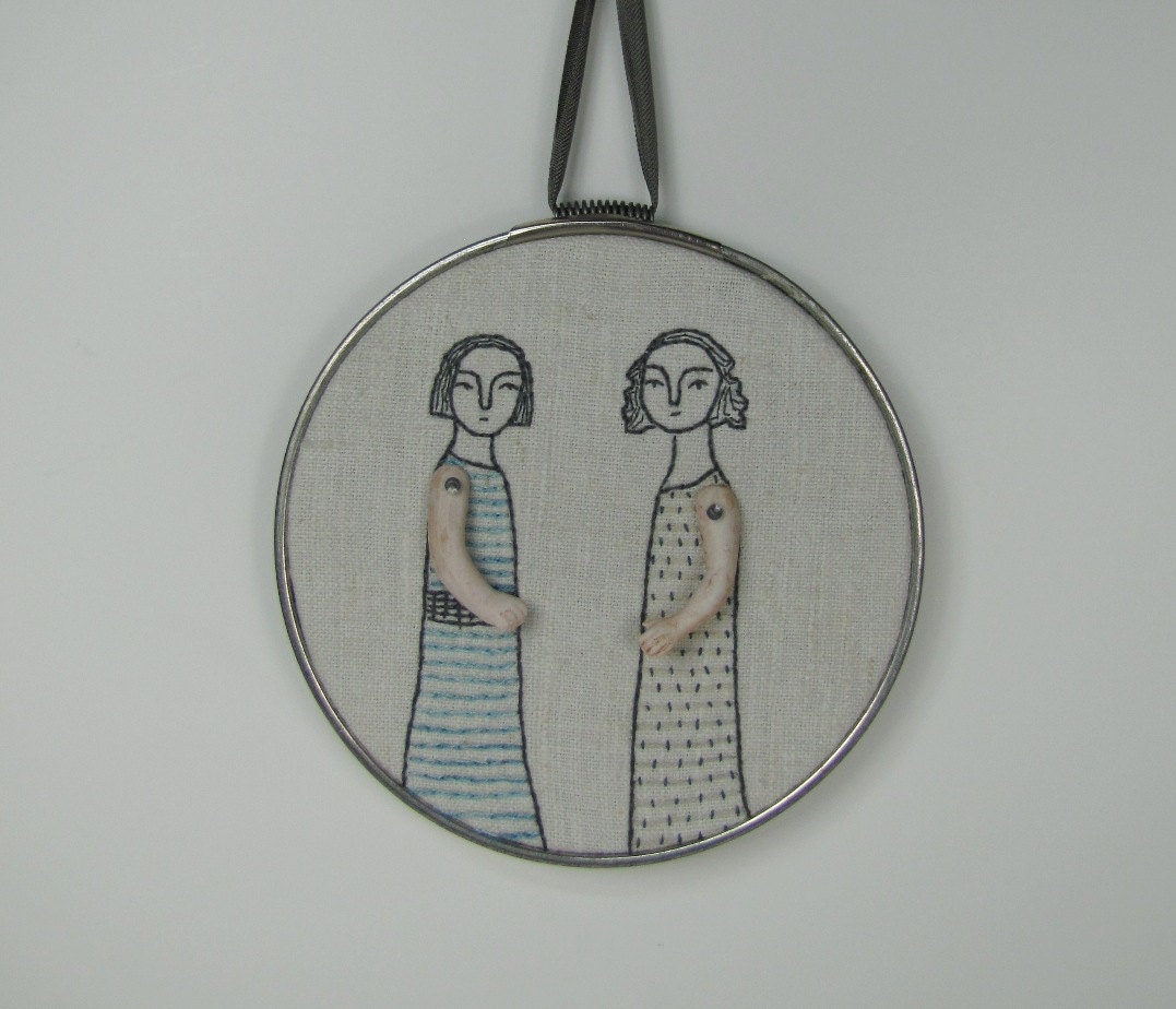 original hand embroidery- two women