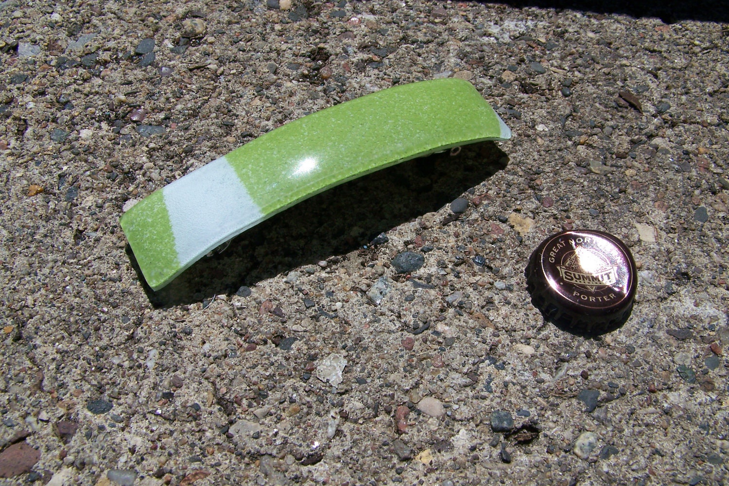 Large Green and White Barrette--FREE SHIPPING