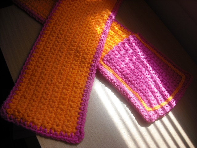 Scarf with Pocket Cotton in Hot Orange and Hot Pink