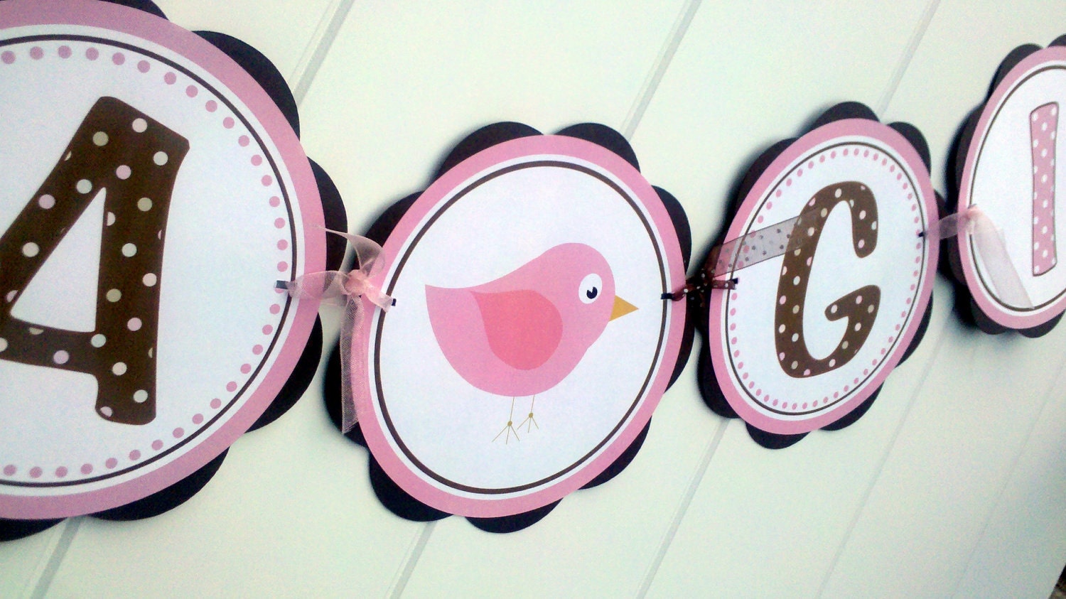 Pink and Brown Baby Shower Banner - Birdie Themed ITS A GIRL Baby Shower Decorations Party Sign