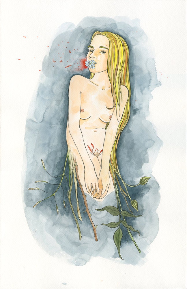 Flower Girl - Original Illustration (Ink / Watercolor) 11 x 17