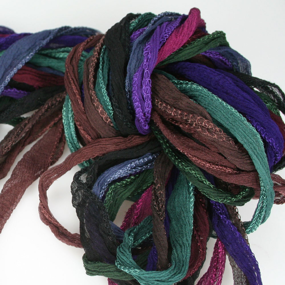 10 ea Deep Tones of Fairy Ribbon Hand Dyed Necklace Cord Silk Neck Cord - TandZSupplies