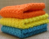 Shipping Included 3 Crocheted Cotton Dishcloths or Washcloths 9X9inch