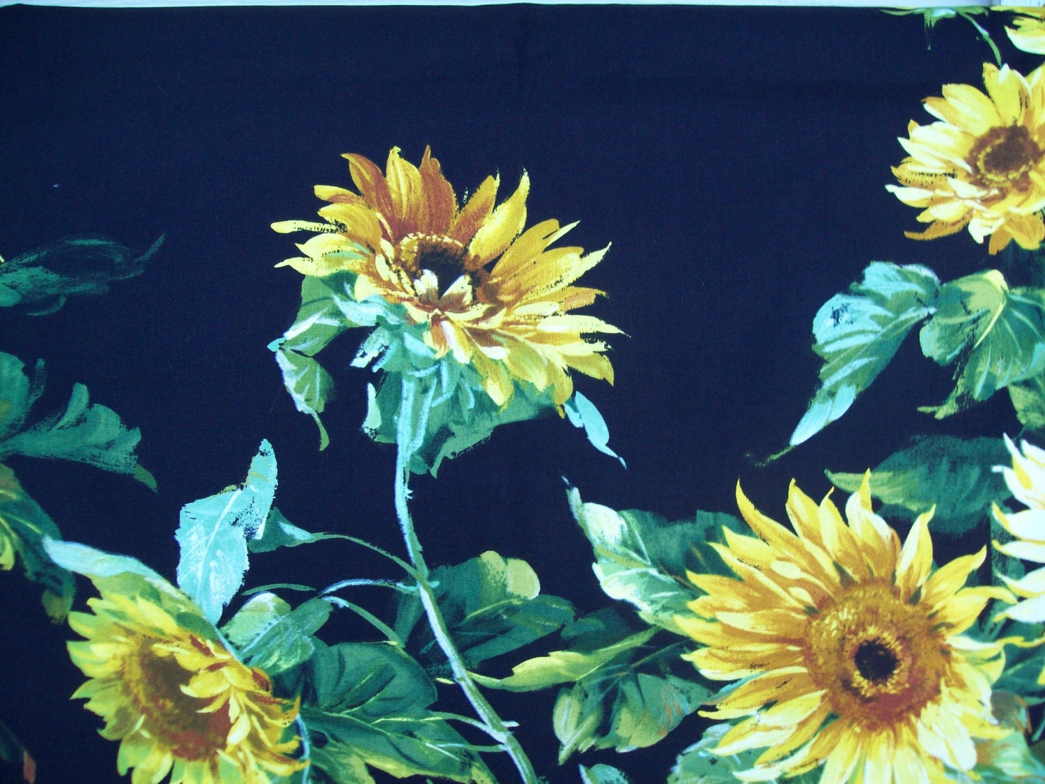 Large Sunflower on black fabric 2 yard piece