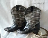 Vtg Woven Leather Western Boots  7 .5 Eur 38  UK 5  SHORTIES  Metallics 1980s Cowboy