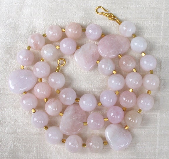 Pink Morganite Pebble Necklace 22k Vermeil Handstrung