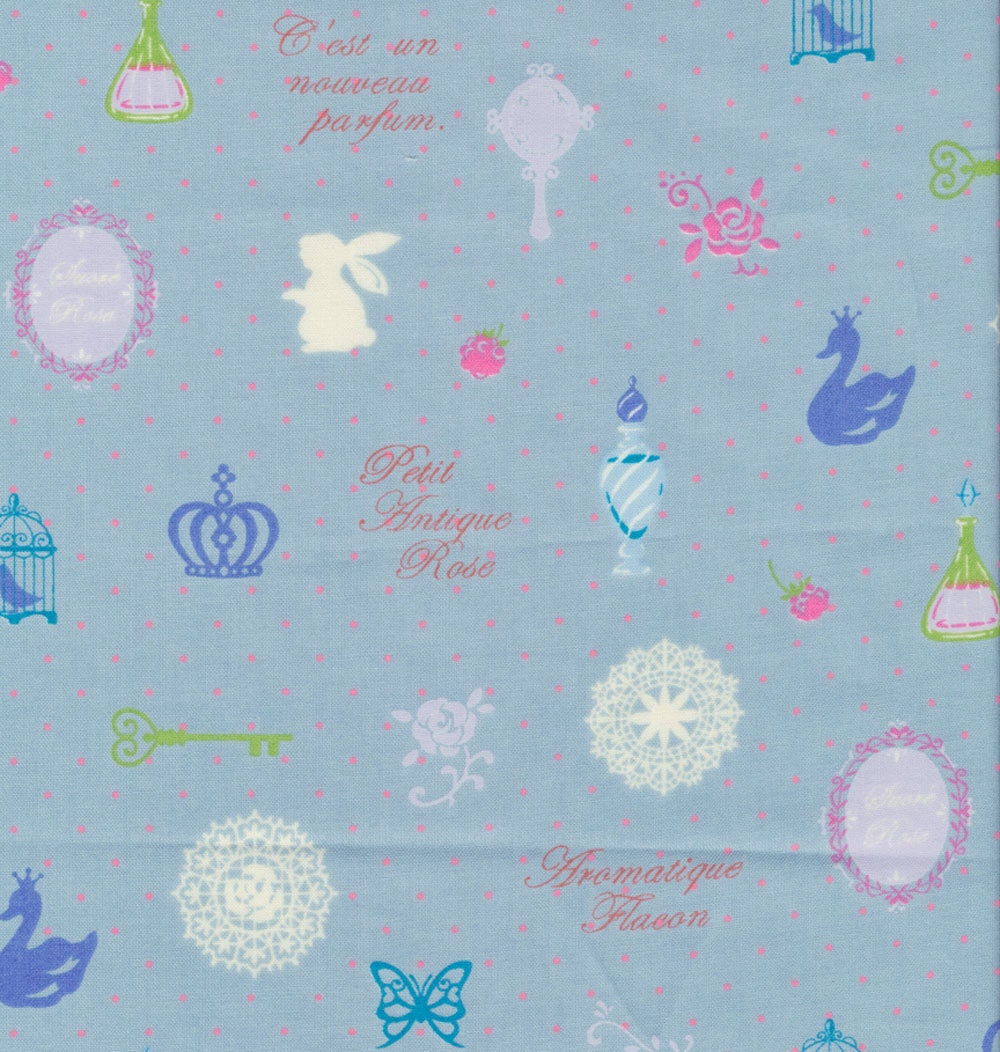 Petite Antique Rose (Blue) - Japanese Fabric Half Yard