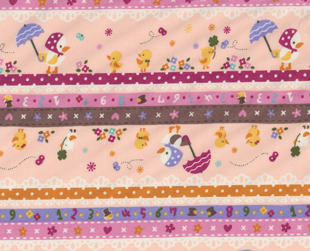 Japanese Fabric - Mother Duck Stripes (Pink),  Half Yard