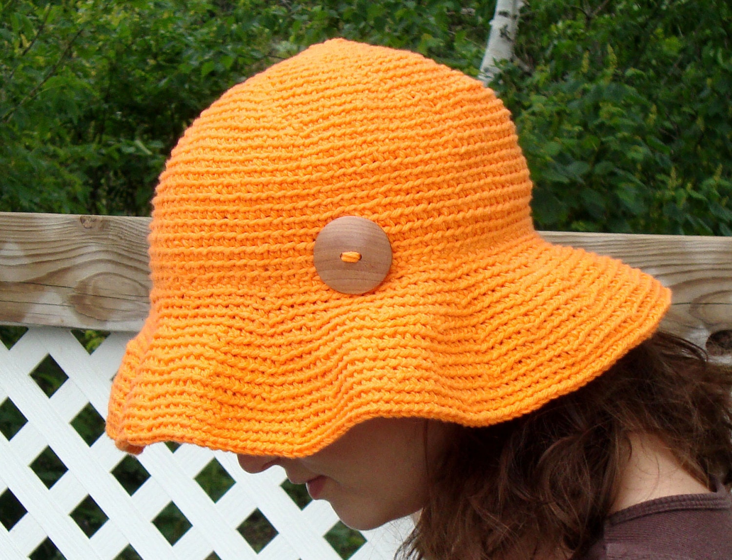 Hand-Crocheted Beach/Summer/Garden Hat - Color Hot Orange