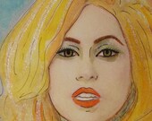 Lady Gaga Fan Art - Lady Gaga's iconic 2010 Grammy's visit - Original Watercolor and ink by me.....