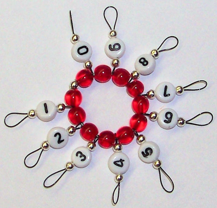 Circular Snag Free Row Counter for Knitting Small Loop Red Czech Glass