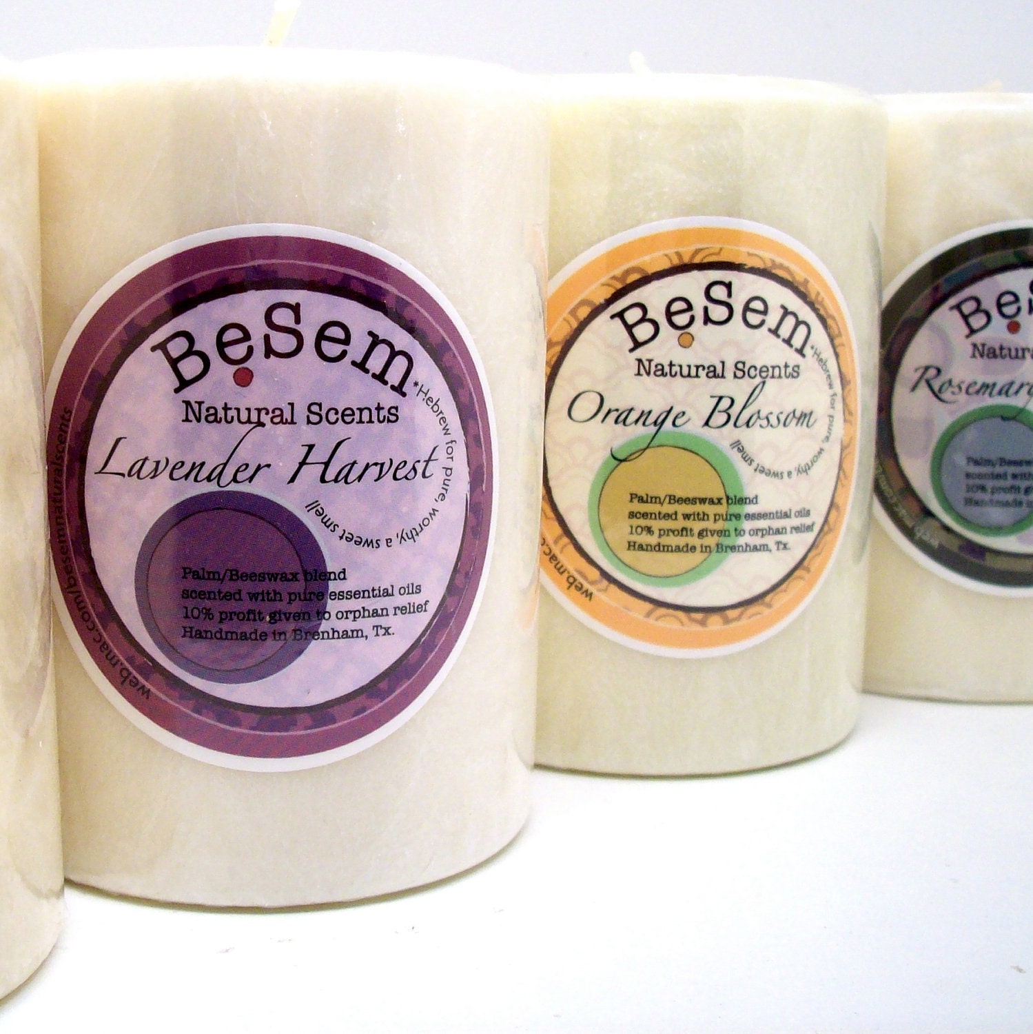 Lavender Harvest, one natural palm beeswax pillar scented purely with essential oils