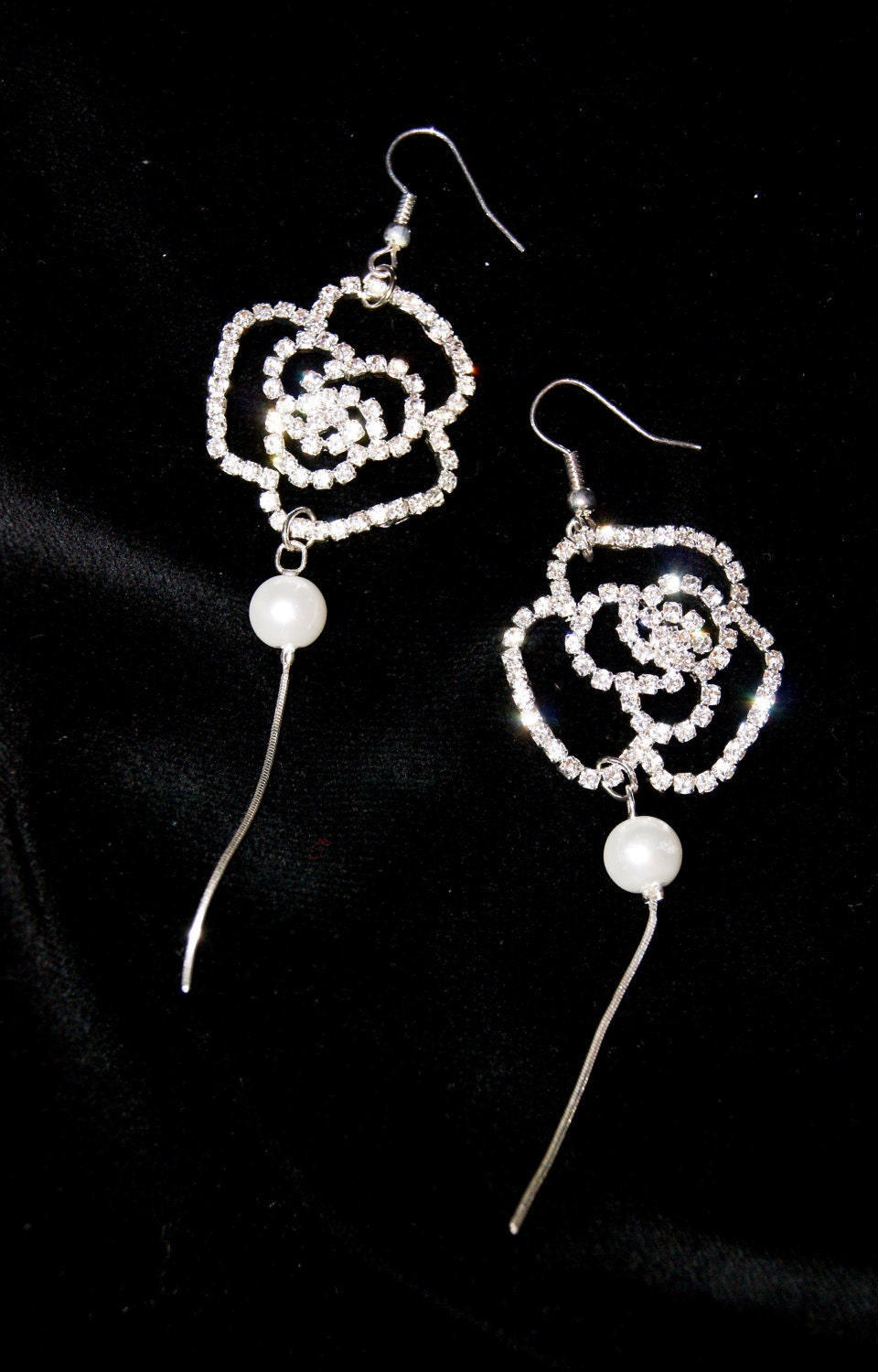 Swarovski pearls & Rhinestone flower bridal earrings