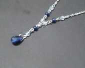 SALE 40% OFF- Elegant Blue and Silver Bead and Chain Necklace
