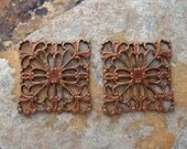LOW SHIPPING 2 Trinity Vintage Patina Square Filigrees -  Trinity Brass Co