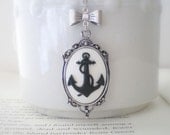 Black White Anchor Necklace with Bow