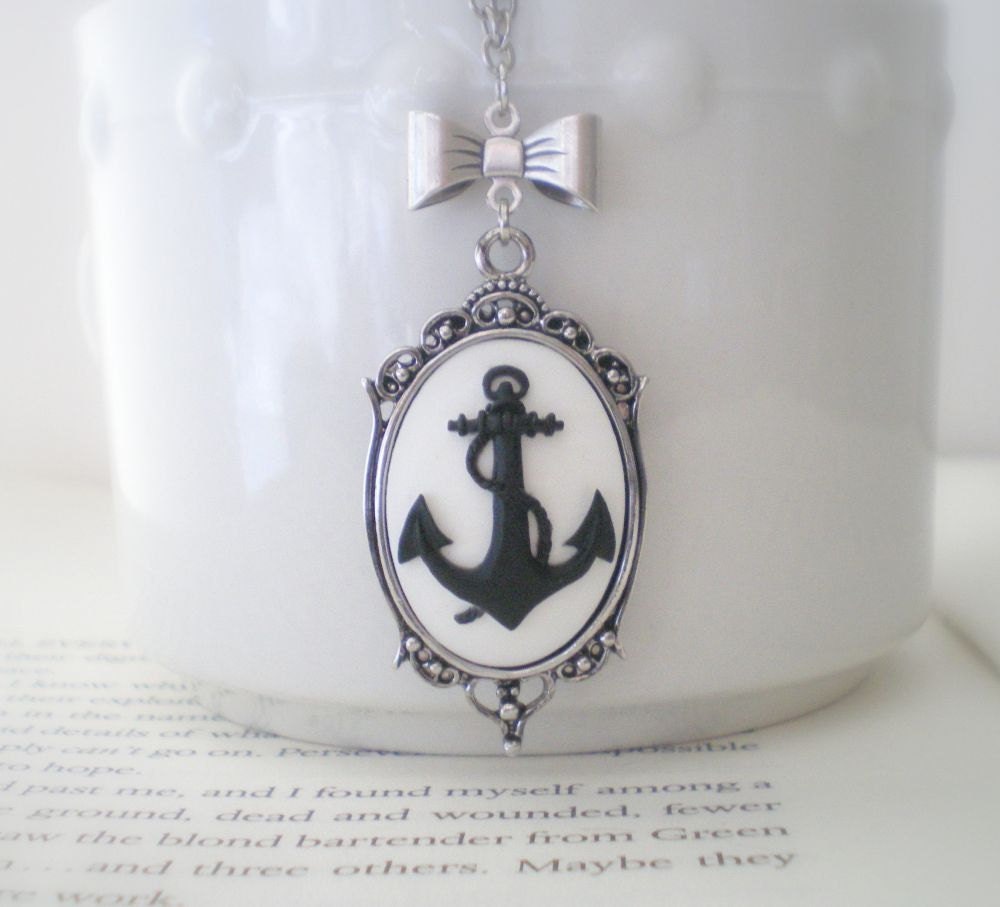 Black White Anchor Necklace with Bow