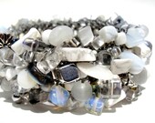 Beaded Cuff Bracelet, Bangle Arctic Artisan Jewelry, White and Silver Metallic, EXCLUSIVE hand knit stone