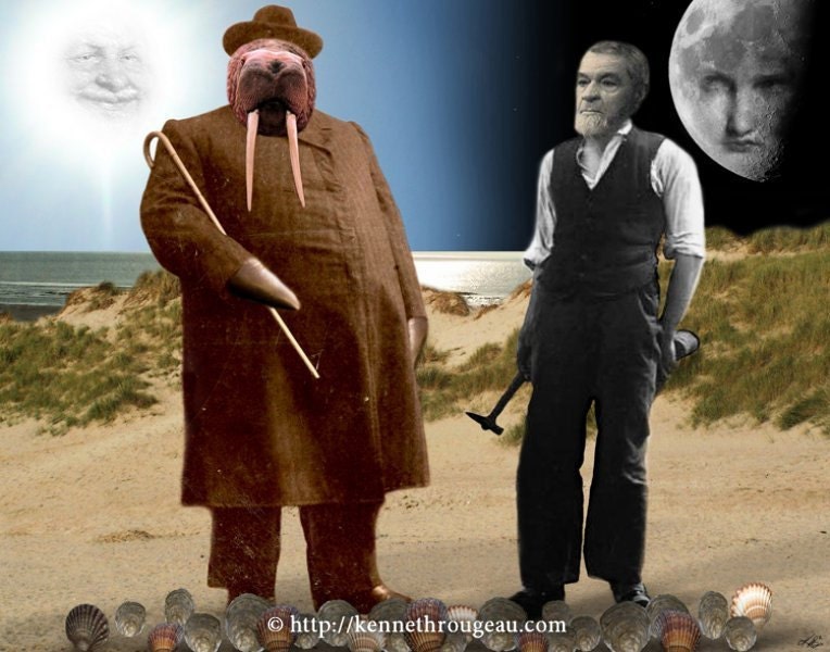 The Walrus & The Carpenter - 11x14 Alice In Wonderland Inspired Fantasy Collage Print