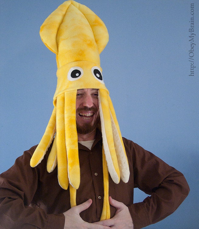 Large Fleece Squid Hat - Yellow Tie-Dye